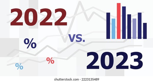 ilustración vectorial de las escalas y gráficos de comparación para la transición de 2022 y 2023 años