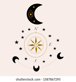 vector illustration with compass and celestials, perfect to use on the web or in print