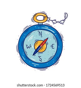 Vector illustration of a compass, hand drawn doodle icon, isolated