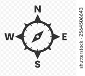 Vector illustration of compass icon in dark color and transparent background(PNG).