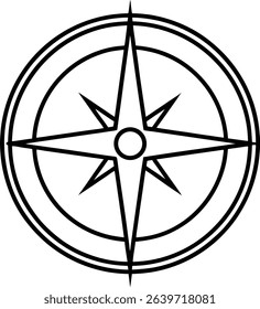 Vector Illustration of Compass Line Art for Geographic Orientation and Adventure Planning
