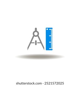 Ilustração vetorial da bússola e da régua. Símbolo de matemática geométrica. Ícone de medição, precisão, engenharia.