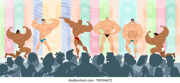 Vector illustration of competition among the bodybuilders