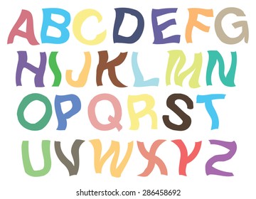 Vector illustration of complete set of alphabets in wavy style, looking like shaking or trembling, isolated on white background.