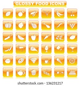 vector illustration of complete set of glossy food button