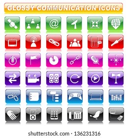 vector illustration of complete set of glossy communication button