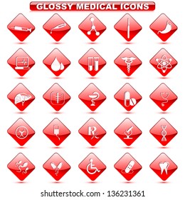 vector illustration of complete set of glossy medical button