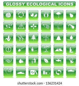 vector illustration of complete set of glossy ecological button