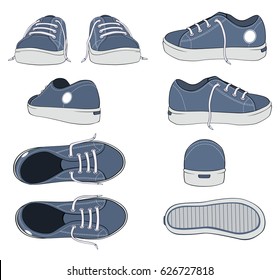 Vector Illustration of a Complete Set of Sports Footwear Gym Shoes