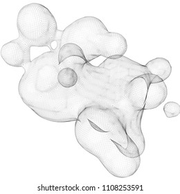 Vector illustration of an complex geometric object on a white background. Abstract three-dimensional wireframe structure. Futuristic techno concept. Creative backdrop consisting of a liquid shapes.