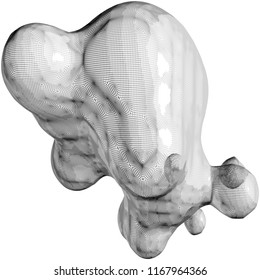 Vector illustration of an complex geometric object on a white background. Abstract three-dimensional wireframe structure. Futuristic techno concept. Creative backdrop consisting of a liquid shapes.
