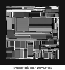 Vector illustration of a complex geometric pattern reminiscent of a futuristic cityscape from top view