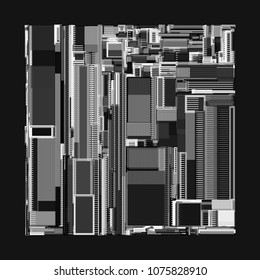 Vector illustration of a complex geometric pattern reminiscent of a futuristic cityscape from top view