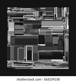 Vector illustration of a complex geometric pattern reminiscent of a futuristic cityscape from top view. 