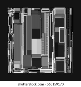 Vector illustration of a complex geometric pattern reminiscent of a futuristic cityscape from top view. 