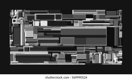 Vector illustration of a complex geometric pattern reminiscent of a futuristic cityscape from top view. 
