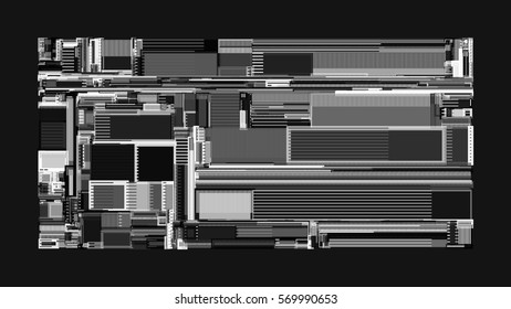 Vector illustration of a complex geometric pattern reminiscent of a futuristic cityscape from top view. 