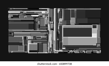 Vector illustration of a complex geometric pattern reminiscent of a futuristic cityscape from top view