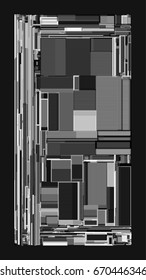 Vector illustration of a complex geometric pattern reminiscent of a futuristic cityscape from top view