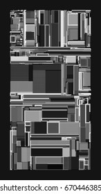 Vector illustration of a complex geometric pattern reminiscent of a futuristic cityscape from top view