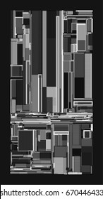 Vector illustration of a complex geometric pattern reminiscent of a futuristic cityscape from top view