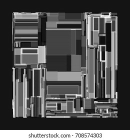 Vector illustration of a complex geometric pattern reminiscent of a futuristic cityscape from top view