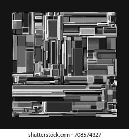 Vector illustration of a complex geometric pattern reminiscent of a futuristic cityscape from top view