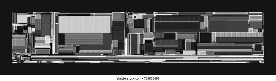Vector illustration of a complex geometric pattern reminiscent of a futuristic cityscape from top view