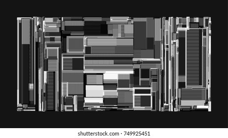 Vector illustration of a complex geometric pattern reminiscent of a futuristic cityscape from top view