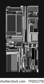 Vector illustration of a complex geometric pattern reminiscent of a futuristic cityscape from top view