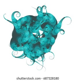 Vector illustration of a complex geometric structure consisting of multicolored circles of different size and transparency. Strange alien object with swirls at the end.