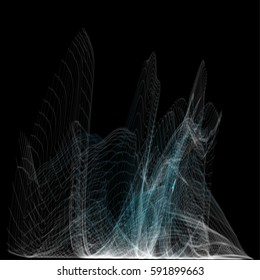 Vector illustration of a complex network structure formed by the interweaving of smoothly curved lines against black background