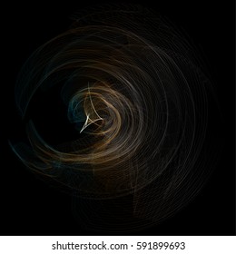 Vector illustration of a complex network structure formed by the interweaving of smoothly curved lines against black background