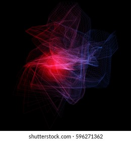 Vector illustration of a complex network structure formed by the interweaving of smoothly curved lines against black background