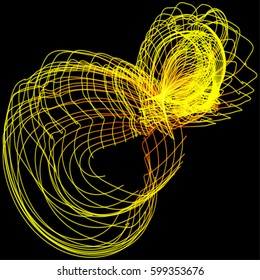 Vector illustration of a complex network structure formed by the interweaving of smoothly curved lines against black background