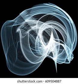 Vector illustration of a complex network structure formed by the interweaving of smoothly curved lines against black background