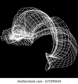 Vector illustration of a complex network structure formed by the interweaving of smoothly curved lines against black background
