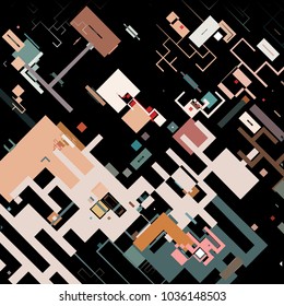 Vector illustration of a complex pixel pattern reminiscent of a maze. Abstract geometric background