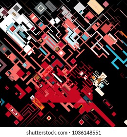 Vector illustration of a complex pixel pattern reminiscent of a maze. Abstract geometric background