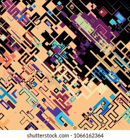 Vector illustration of a complex pixel pattern reminiscent of a maze. Abstract geometric background