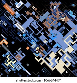 Vector illustration of a complex pixel pattern reminiscent of a maze. Abstract geometric background