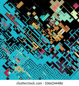 Vector illustration of a complex pixel pattern reminiscent of a maze. Abstract geometric background