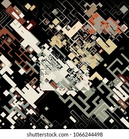 Vector illustration of a complex pixel pattern reminiscent of a maze. Abstract geometric background