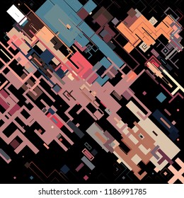 Vector illustration of a complex pixel pattern reminiscent of a maze. Abstract geometric background.