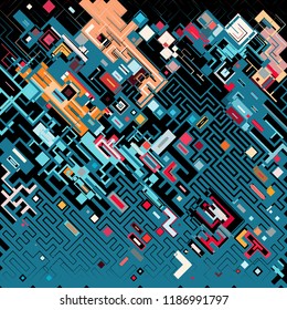 Vector illustration of a complex pixel pattern reminiscent of a maze. Abstract geometric background.