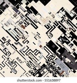 Vector illustration of a complex pixel pattern reminiscent of a maze. Abstract geometric background