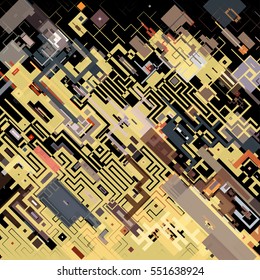 Vector illustration of a complex pixel pattern reminiscent of a maze. Abstract geometric background