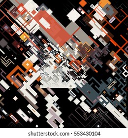 Vector illustration of a complex pixel pattern reminiscent of a maze. Abstract geometric background