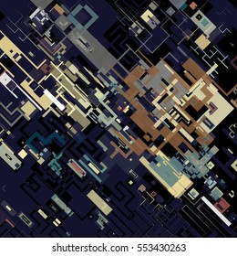 Vector illustration of a complex pixel pattern reminiscent of a maze. Abstract geometric background