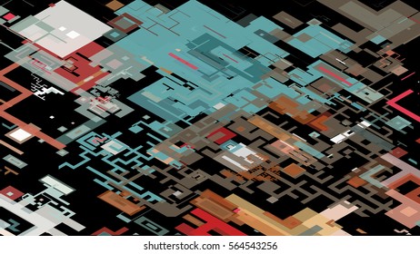 Vector illustration of a complex pixel pattern reminiscent of a maze. Abstract geometric background